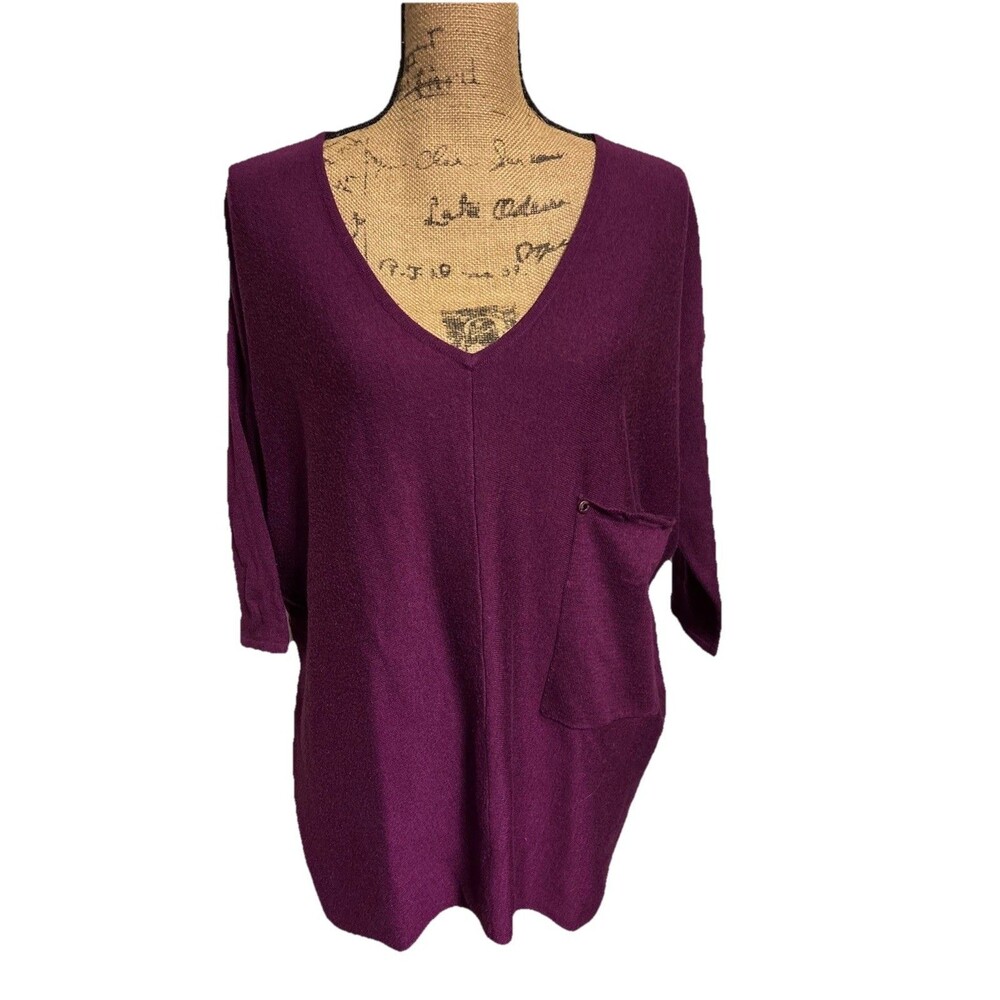Kerisma Women’s Sweater Size S/M Purple V-neck Wool Blend 3/4 Sleeve